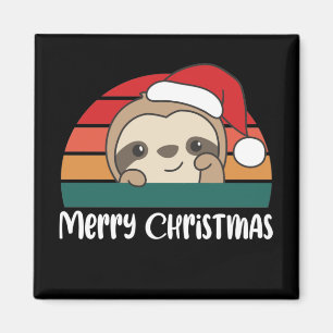 Frohe Weihnachten Retro Sloth Christmas Magnet