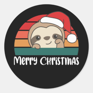 Frohe Weihnachten Retro Sloth Weihnachten Runder Aufkleber