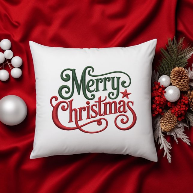 Frohe Weihnachten Retro Stickerei Typografie Kissen (Von Creator hochgeladen)