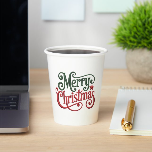 Frohe Weihnachten Retro Stickerei Typografie Pappbecher (InSitu)