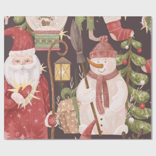 Frohe Weihnachten Retro Vintage Weihnachtsmann  Geschenkpapier