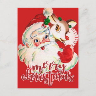 Frohe Weihnachten   Retro Weihnachtsmann & Rudolf