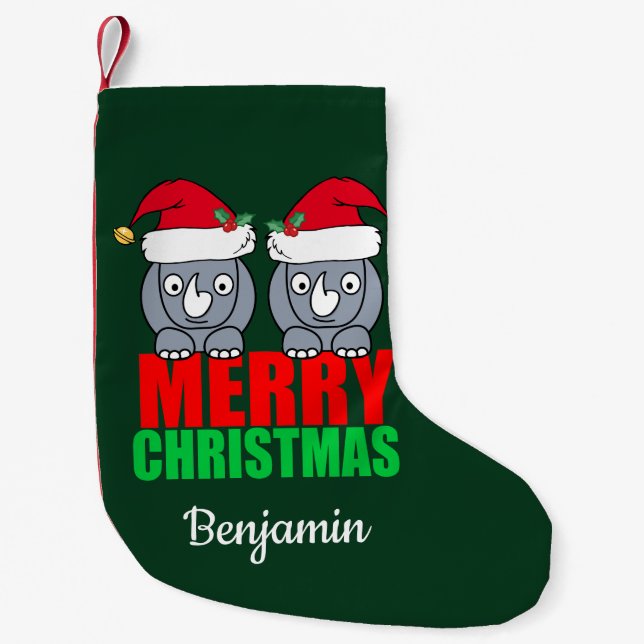 Frohe Weihnachten Rhino Niedlich Custom Kleiner Weihnachtsstrumpf (Vorderseite)