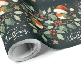 Frohe Weihnachten Robin Mistletoe Wreath Geschenkpapier