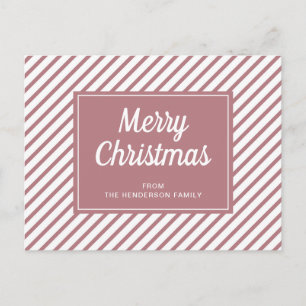 Frohe Weihnachten Rosa Dusty Rose Weiße Streifen Postkarte