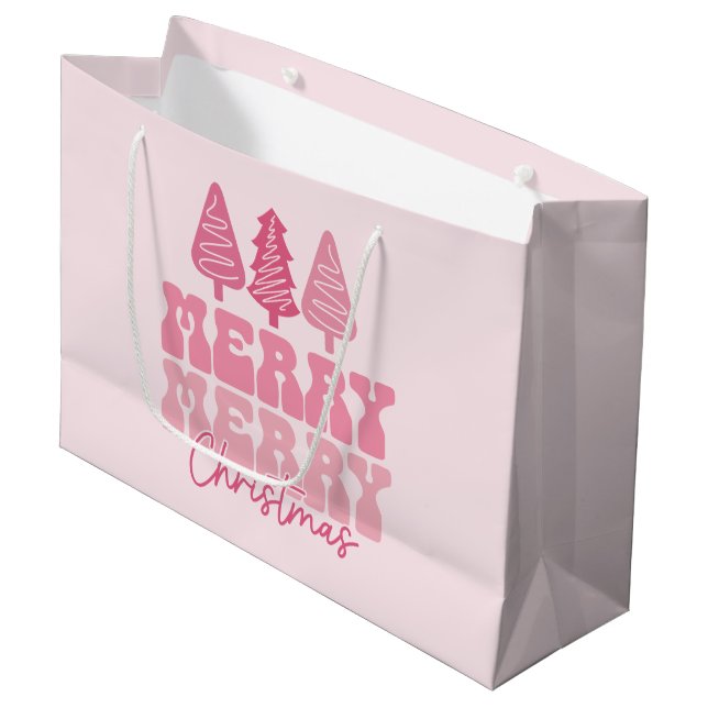 Frohe Weihnachten - Rosa Feiertage Design Große Geschenktüte (Vorderseite Schrägansicht)