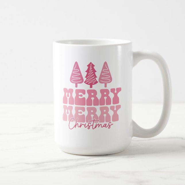 Frohe Weihnachten - Rosa Feiertage Design Kaffeetasse (Rechts)