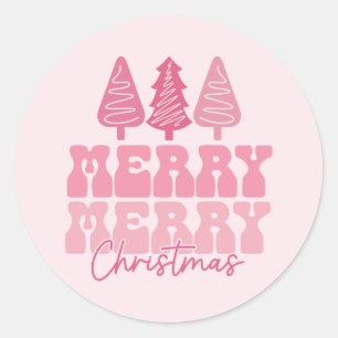 Frohe Weihnachten - Rosa Feiertage Design Runder Aufkleber