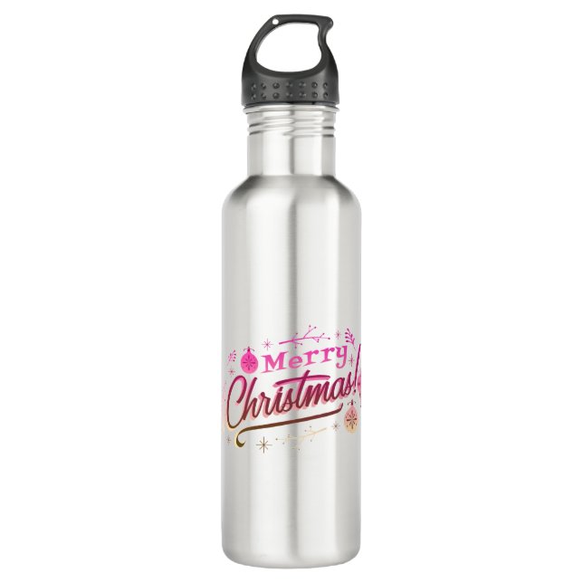 Frohe Weihnachten Rosa festliches Design Edelstahlflasche (Vorderseite)