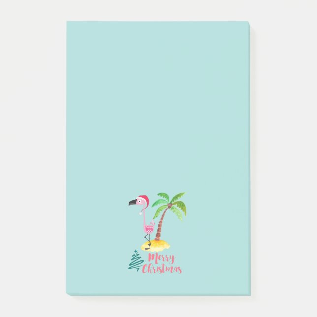 Frohe Weihnachten rosa Flamingo mit Palm Tree Post-it Klebezettel (Vorderseite)