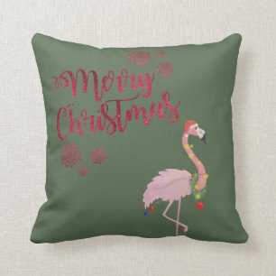 Frohe Weihnachten, Rosa Flamingo mit Santa-Hut Kissen