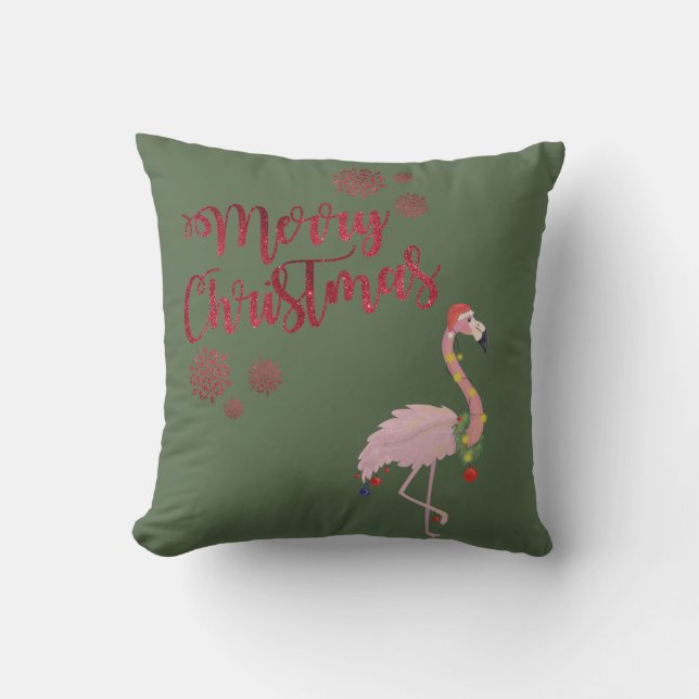 Frohe Weihnachten, rosa Flamingo mit Weihnachtsman Kissen (Vorderseite)