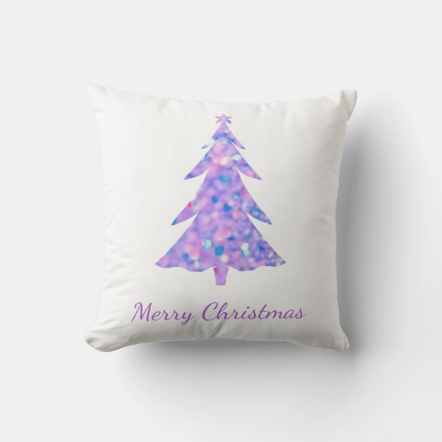 Frohe Weihnachten, rosa Glitzer Weihnachtsbaum Kissen (Vorderseite)