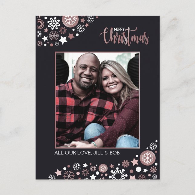 Frohe Weihnachten Rosa Goldschneeflocken (Vorderseite)