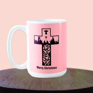 Frohe Weihnachten Rosa Kreuz   Geburt Kaffeetasse