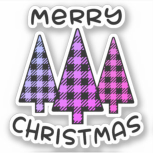 Frohe Weihnachten Rosa Lila Karierte Weihnachtsbau Aufkleber