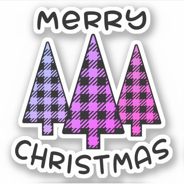 Frohe Weihnachten Rosa Lila Karierte Weihnachtsbau Aufkleber (Vorderseite)