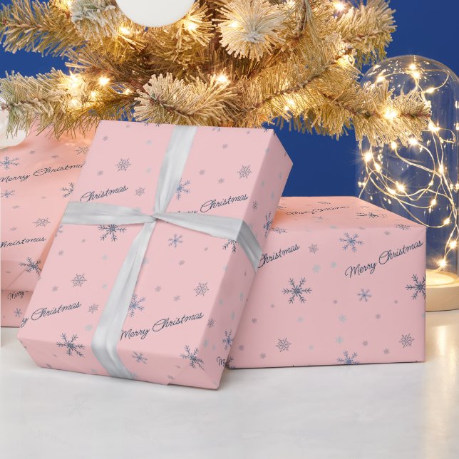Frohe Weihnachten Rosa Schneeflocken Geschenkpapier (Feiertage)