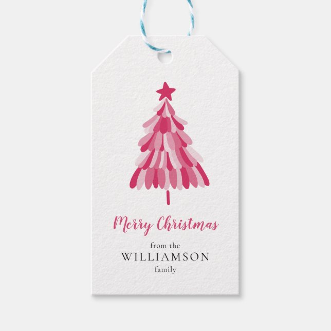 Frohe Weihnachten Rosa Tree modern Geschenkanhänger (Vorderseite)
