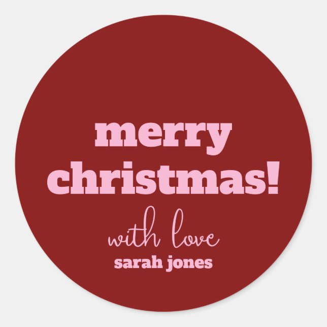 Frohe Weihnachten Rosa Typografie Retro Stickers (Vorderseite)