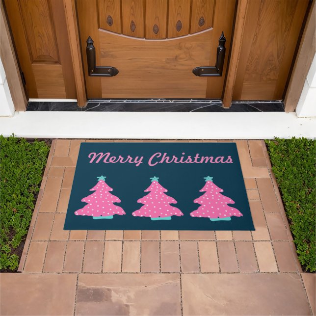 Frohe Weihnachten Rosa Zeitgenössische Weihnachtsb Fußmatte (Außenbereich)