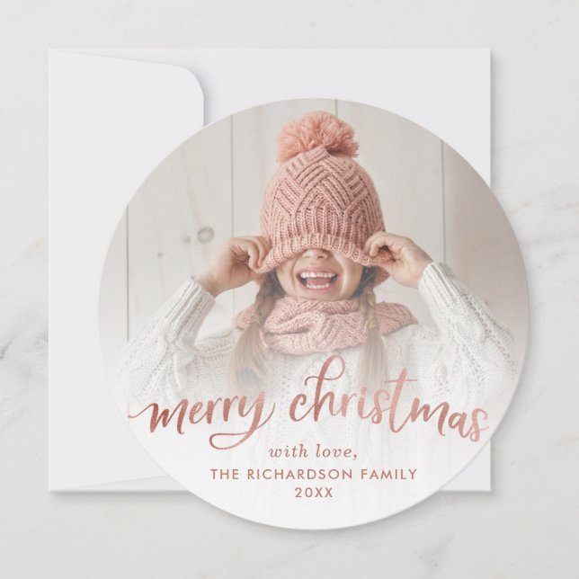 Frohe Weihnachten | Rose Goldtypografie und Foto (Vorderseite)