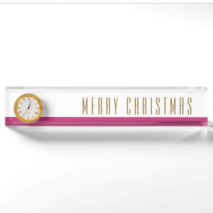 FROHE WEIHNACHTEN Rosy Pink Weiße Streifen Uhr Namensplakette