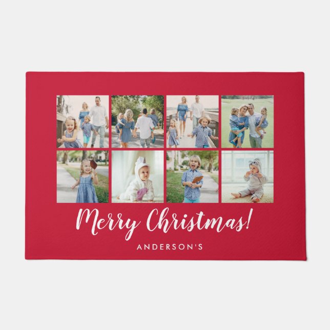 Frohe Weihnachten Rot 8 Foto Name Fußmatte (Vorderseite)