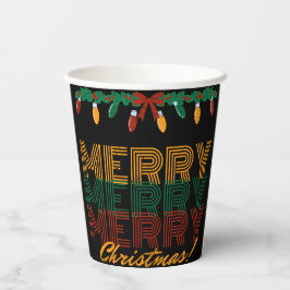 Frohe Weihnachten rot-gelbe Typografie Pappbecher