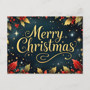Frohe Weihnachten Rot/Gold Beeren Postkarte