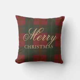 Frohe Weihnachten Rot Gold Grün Tartan Kissen