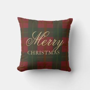 Frohe Weihnachten Rot Gold Grün Tartan Kissen