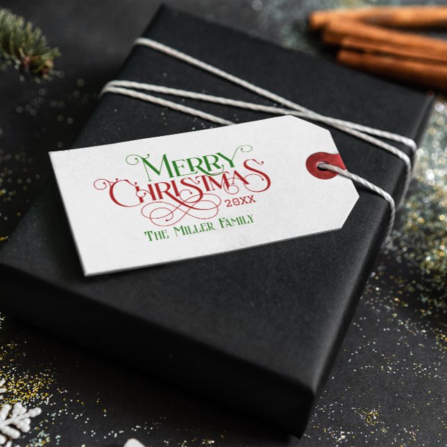 Frohe Weihnachten Rot Grün Festival Retro Typograf Geschenkanhänger (Von Creator hochgeladen)