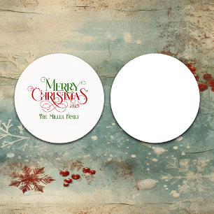 Frohe Weihnachten Rot Grün Festival Retro Typograf Runder Pappuntersetzer