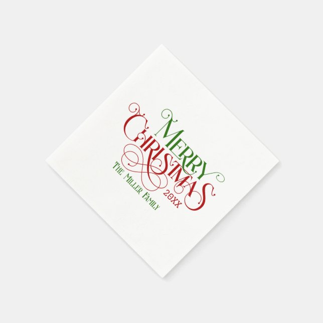 Frohe Weihnachten Rot Grün Festival Retro Typograf Serviette (Ecke)