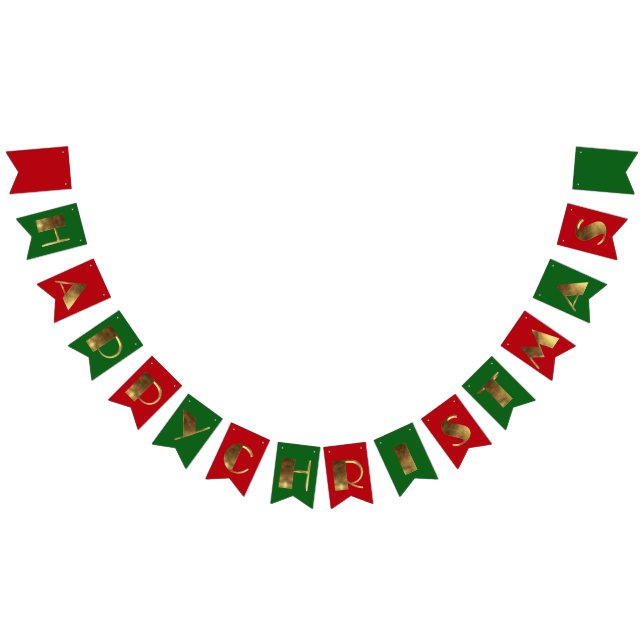 Frohe Weihnachten Rot Grün Golden Text Typografie Wimpelkette (Alle)