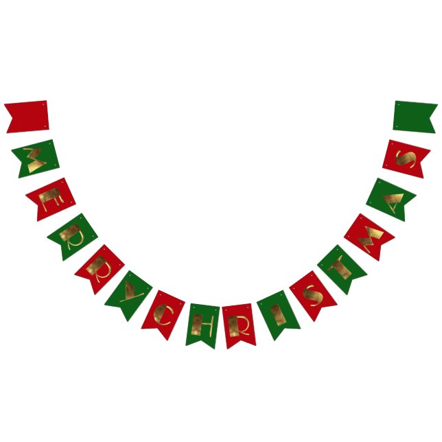 Frohe Weihnachten Rot Grün Golden Text Typografie Wimpelkette (Alle)