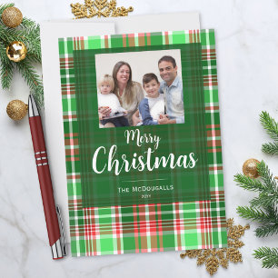 Frohe Weihnachten Rot Grün Kariert Familienfoto
