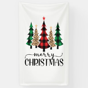 Frohe Weihnachten Rot Grün Karierte Bäume Banner