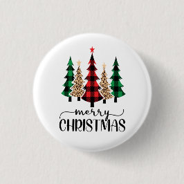 Frohe Weihnachten Rot Grün Karierte Bäume Button