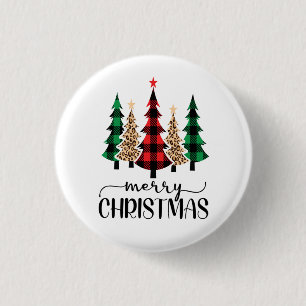 Frohe Weihnachten Rot Grün Karierte Bäume Button