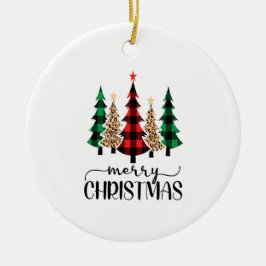 Frohe Weihnachten Rot Grün Karierte Bäume Keramik Ornament