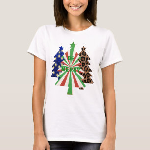 Frohe Weihnachten Rot Grün Leopard Blau T-Shirt