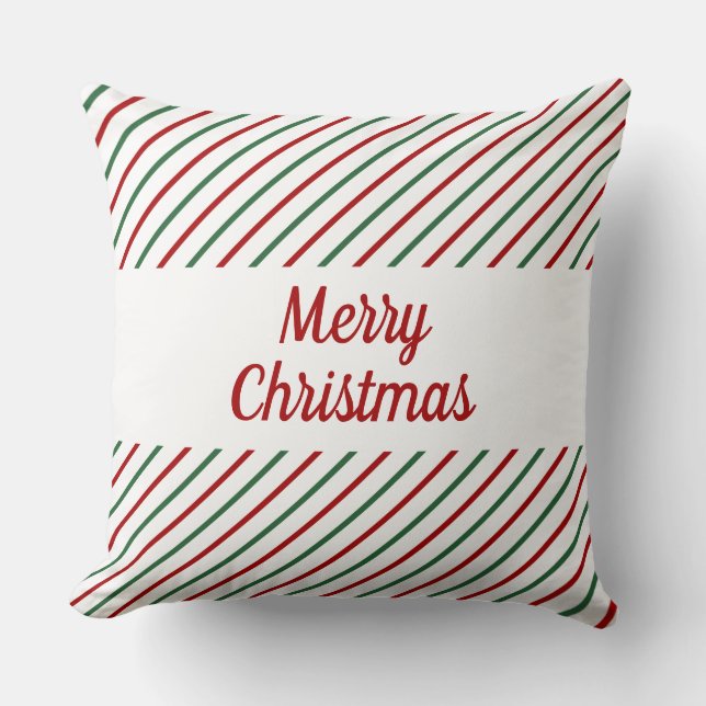 Frohe Weihnachten Rot Grün Streifen Kissen (Vorderseite)
