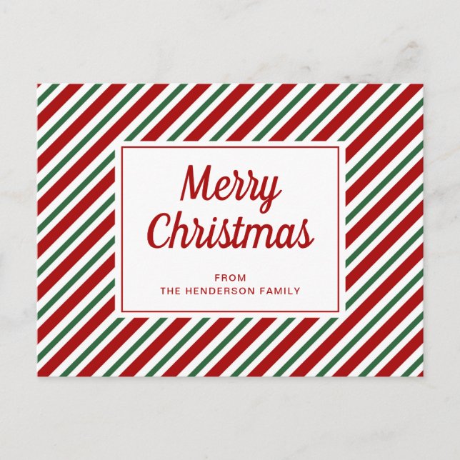 Frohe Weihnachten Rot Grün Streifen Muster Postkarte (Vorderseite)