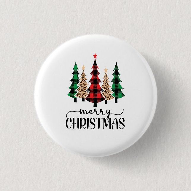 Frohe Weihnachten Rot Grün und Schwarz Karierte Bä Button (Vorderseite)