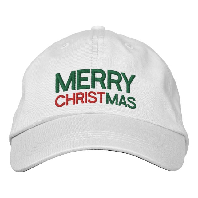 Frohe Weihnachten Rot Grün und Weiß Bestickte Baseballkappe (Vorderseite)