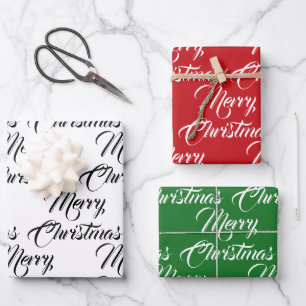 Frohe Weihnachten rot grün weiß elegante Schrift Geschenkpapier Set