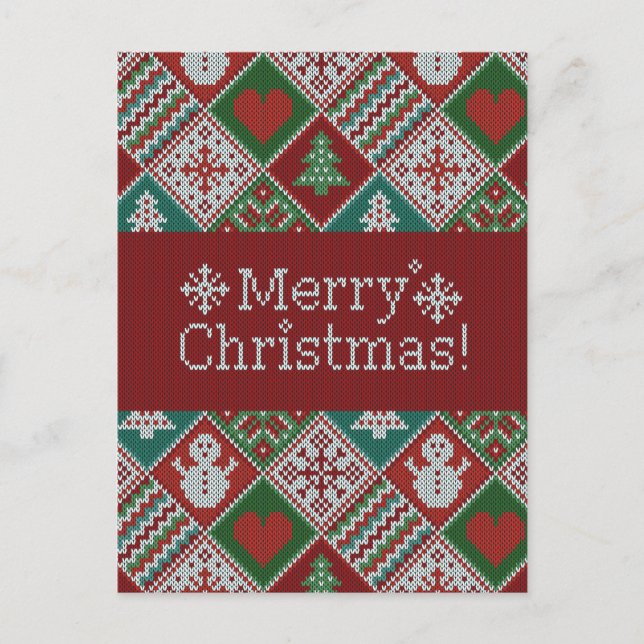 Frohe Weihnachten Rot Grün Weiße Imitate Strick Mu Postkarte (Vorderseite)