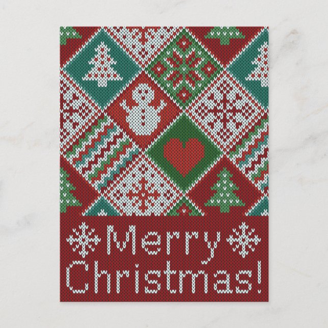 Frohe Weihnachten Rot Grün Weiße Imitate Strick Mu Postkarte (Vorderseite)